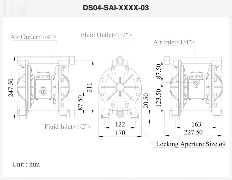 迪晟 3/4 英吋 不銹鋼氣動隔膜泵浦